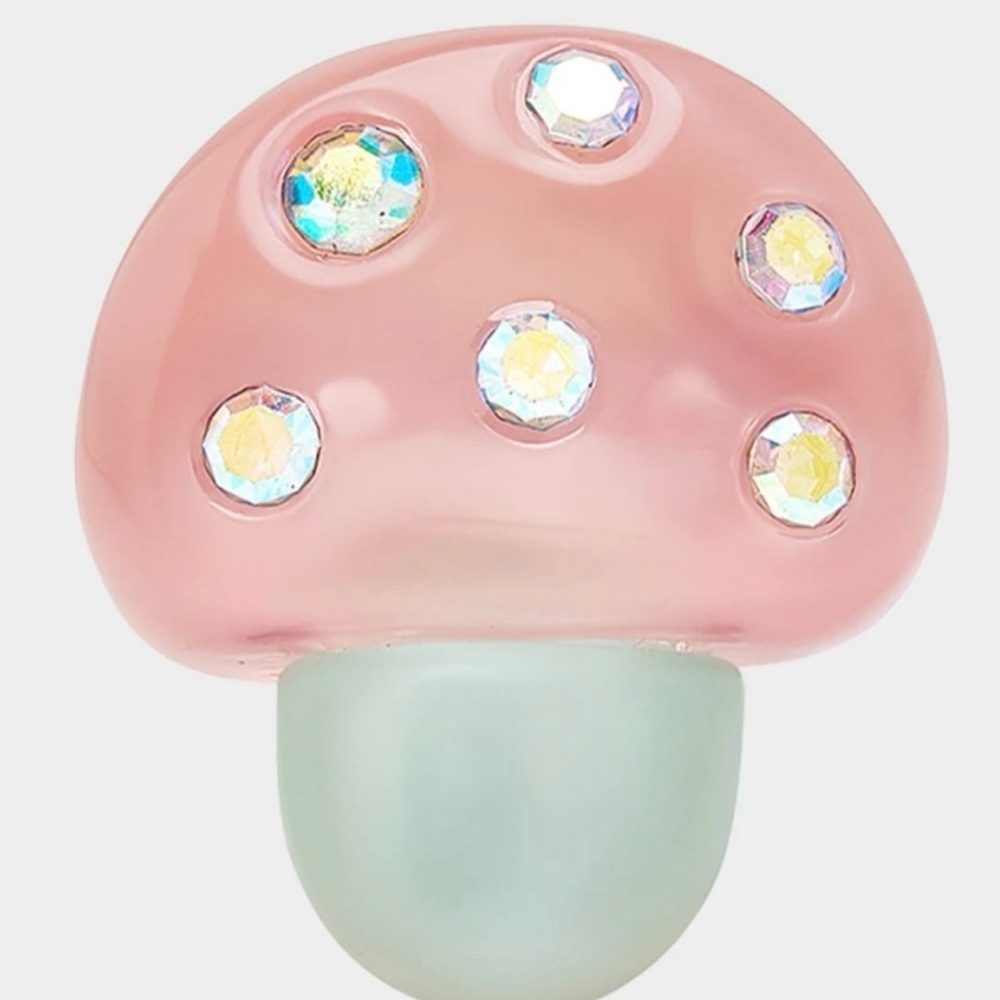 BETSEY JOHNSON Crystal-Studded Boho Acrylic Magic Mushroom Stretch Ring NEW NWT - Picture 7 of 8